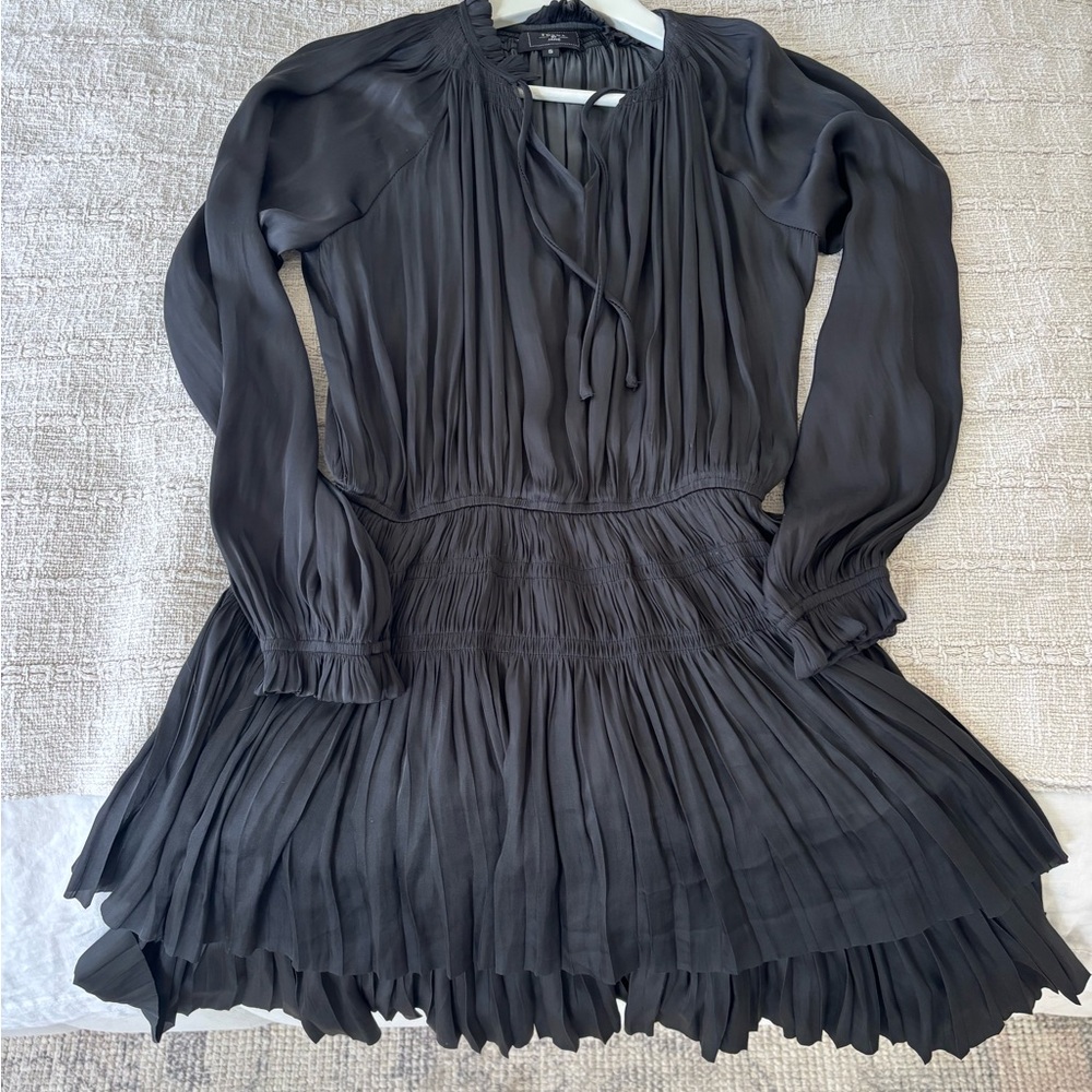 Womens Black Long-Sleeve Mini Dress